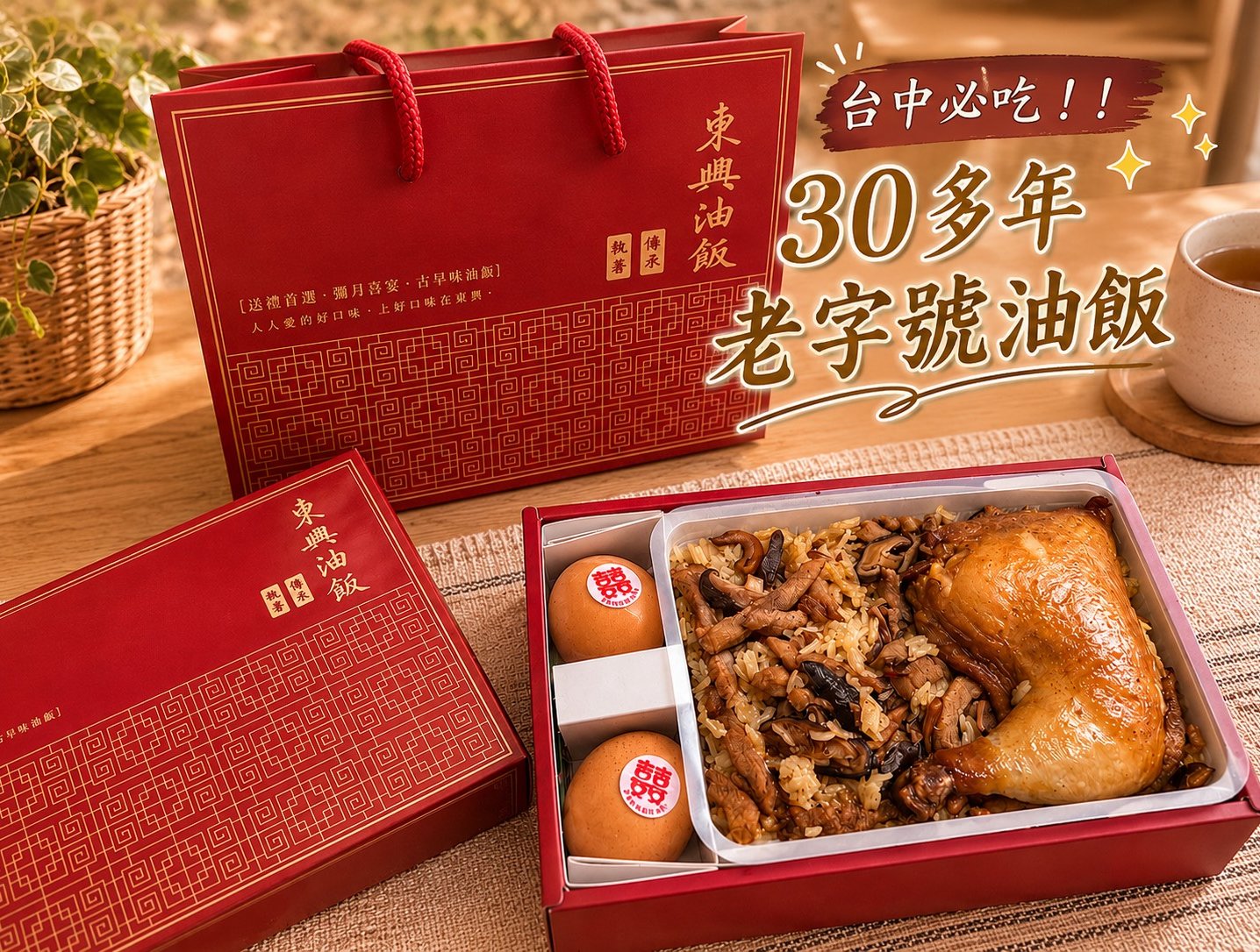 台中30多年老字號東興彌月油飯「親親寶貝A禮盒」，冷凍宅配重現剛出爐的古早味