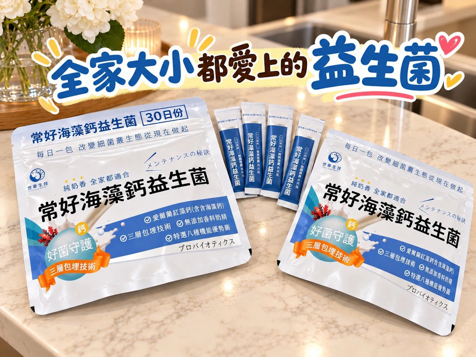 全家大小都愛上的「世華生技 常好海藻鈣益生菌」開箱：補鈣與消化道機能一包搞定